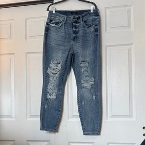 Judy Blue Ripped Skinny Jeans - Medium blue distressed wash